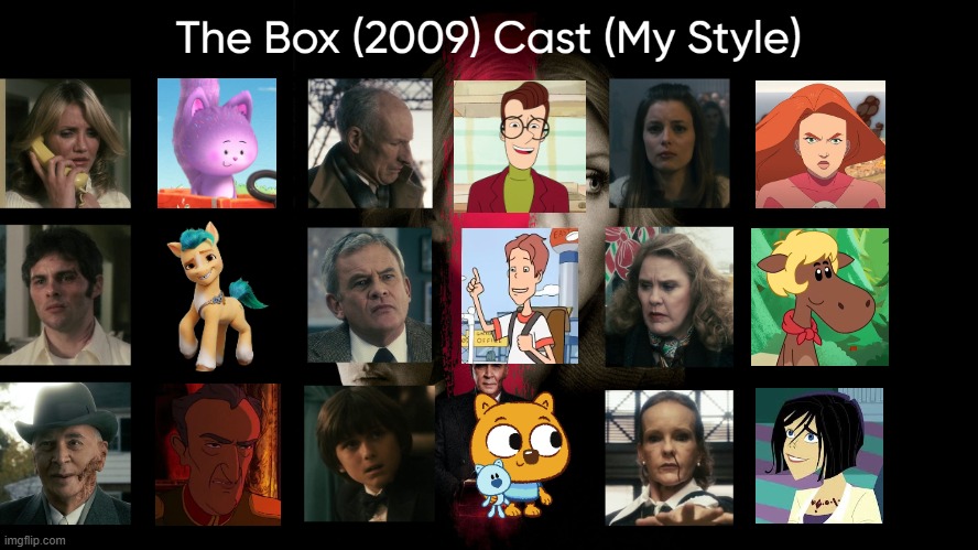 The Box (2009) Cast (My Style) | image tagged in the box 2009 cast my style,meme,memes,spoof cast,the box,characters | made w/ Imgflip meme maker