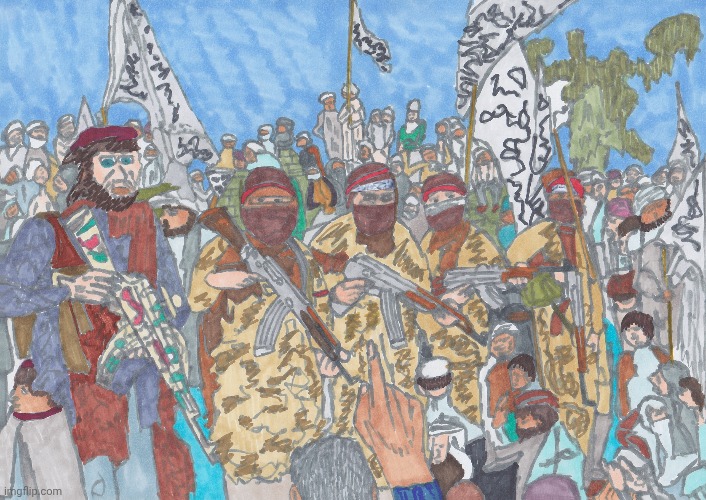 -The cleverly educated manifestation. | image tagged in foreign policy,islamophobia,taliban,six flags,crowd of people,horse drawing | made w/ Imgflip meme maker