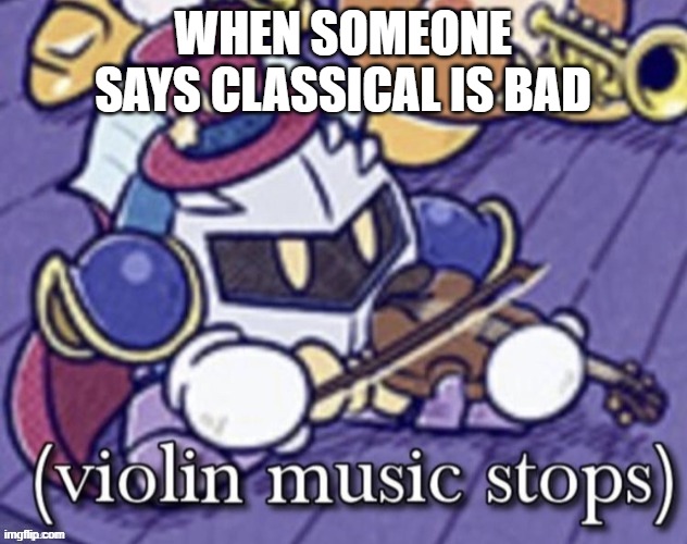 i am passionate about my Mozart | WHEN SOMEONE SAYS CLASSICAL IS BAD | image tagged in violin music stops | made w/ Imgflip meme maker
