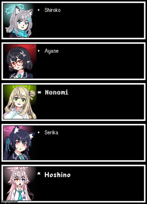 I made sprites for all the students from Abydos High School (except Shiroko!Terror). Next up, expressions & alternate outfits | image tagged in blue archive,abydos,sprites,undertale,bruh | made w/ Imgflip meme maker