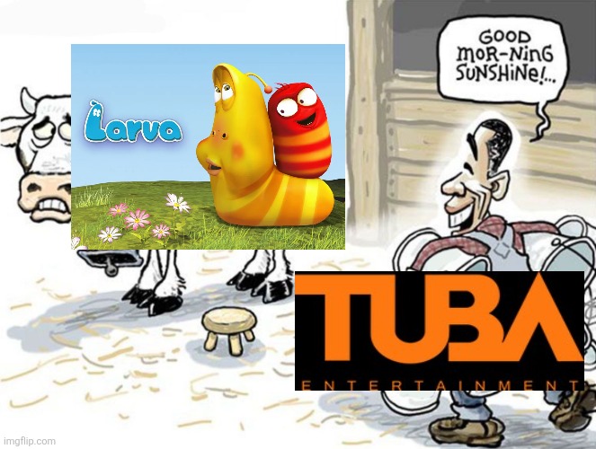 milking the cow | image tagged in milking the cow,larva,tuba entertainment,south korea | made w/ Imgflip meme maker