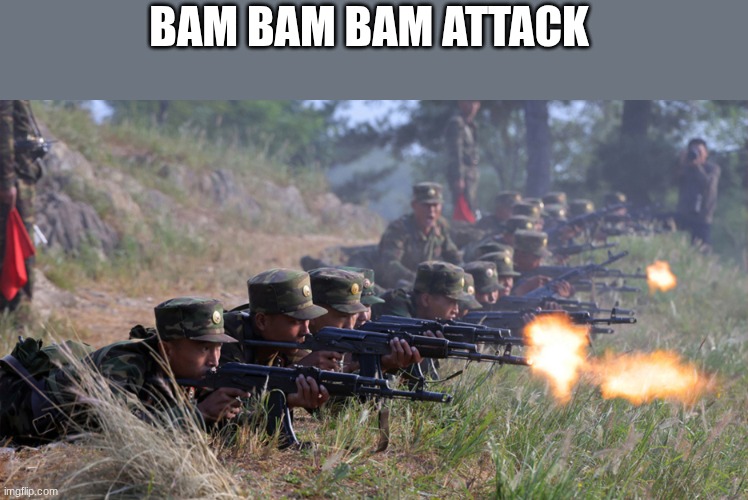 soldiers | BAM BAM BAM ATTACK | image tagged in soldiers | made w/ Imgflip meme maker