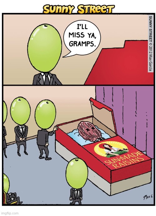 image tagged in comics,sunny street,funeral,grapes,raisin,gramps | made w/ Imgflip meme maker
