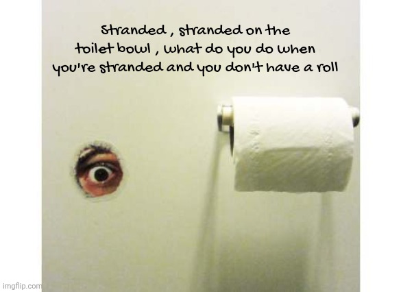 Bathroom Peeping Tom | Stranded , stranded on the toilet bowl , what do you do when you're stranded and you don't have a roll | image tagged in bathroom peeping tom | made w/ Imgflip meme maker