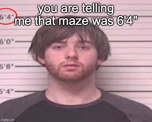 LazyMazy mug shot | you are telling me that maze was 6'4" | image tagged in lazymazy mug shot | made w/ Imgflip meme maker