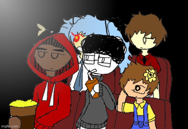 the gang watching the Miku movie with ace0fstars [JR_FTC, .2artist2., Mahler, ace0fstars] | image tagged in collab | made w/ Imgflip meme maker
