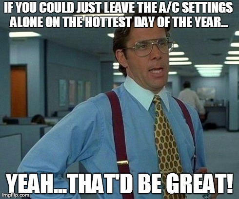 That Would Be Great | IF YOU COULD JUST LEAVE THE A/C SETTINGS ALONE ON THE HOTTEST DAY OF THE YEAR... YEAH...THAT'D BE GREAT! | image tagged in memes,that would be great | made w/ Imgflip meme maker