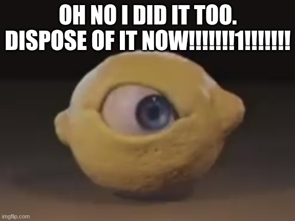 Omega Mart Lemon | OH NO I DID IT TOO. DISPOSE OF IT NOW!!!!!!!1!!!!!!! | image tagged in omega mart lemon | made w/ Imgflip meme maker