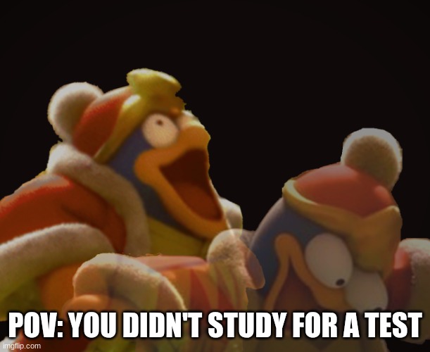 Hope You Get A Good Grade | POV: YOU DIDN'T STUDY FOR A TEST | image tagged in dedede laughing serious,king dedede,kirby | made w/ Imgflip meme maker