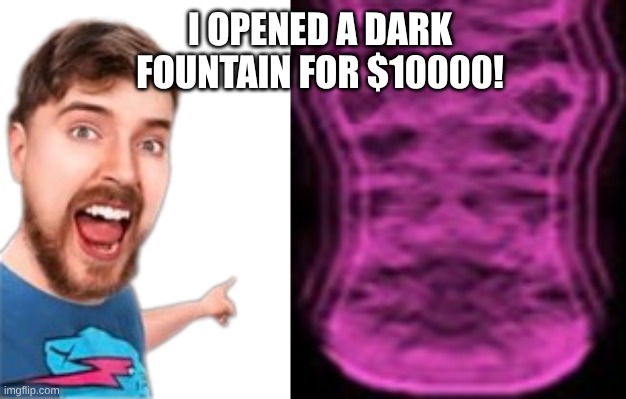 I OPENED A DARK FOUNTAIN FOR $10000 OMG GUYS | I OPENED A DARK FOUNTAIN FOR $10000! | image tagged in mr beast pointing,the dark fountain | made w/ Imgflip meme maker