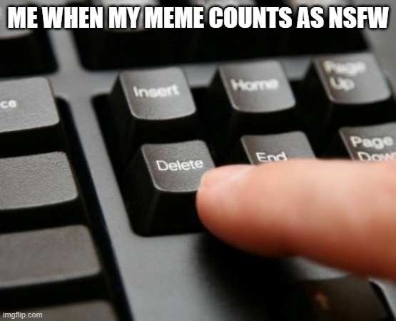 idk what to name lol | ME WHEN MY MEME COUNTS AS NSFW | image tagged in delete | made w/ Imgflip meme maker