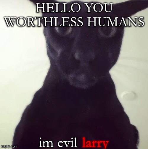 worthless | HELLO YOU WORTHLESS HUMANS; im evil; larry | image tagged in evil larry | made w/ Imgflip meme maker
