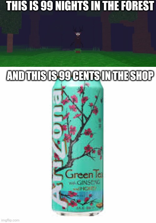 AriZona Iced Tea | THIS IS 99 NIGHTS IN THE FOREST; AND THIS IS 99 CENTS IN THE SHOP | image tagged in arizona ice tea | made w/ Imgflip meme maker