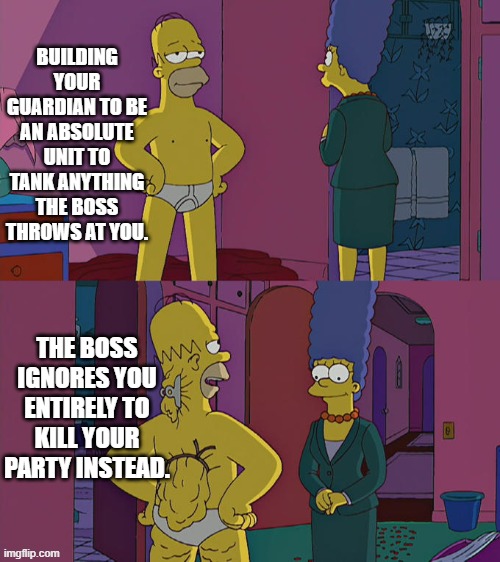 Nightreign Meme | BUILDING YOUR GUARDIAN TO BE AN ABSOLUTE UNIT TO TANK ANYTHING THE BOSS THROWS AT YOU. THE BOSS IGNORES YOU ENTIRELY TO KILL YOUR PARTY INSTEAD. | image tagged in homer simpson's back fat | made w/ Imgflip meme maker