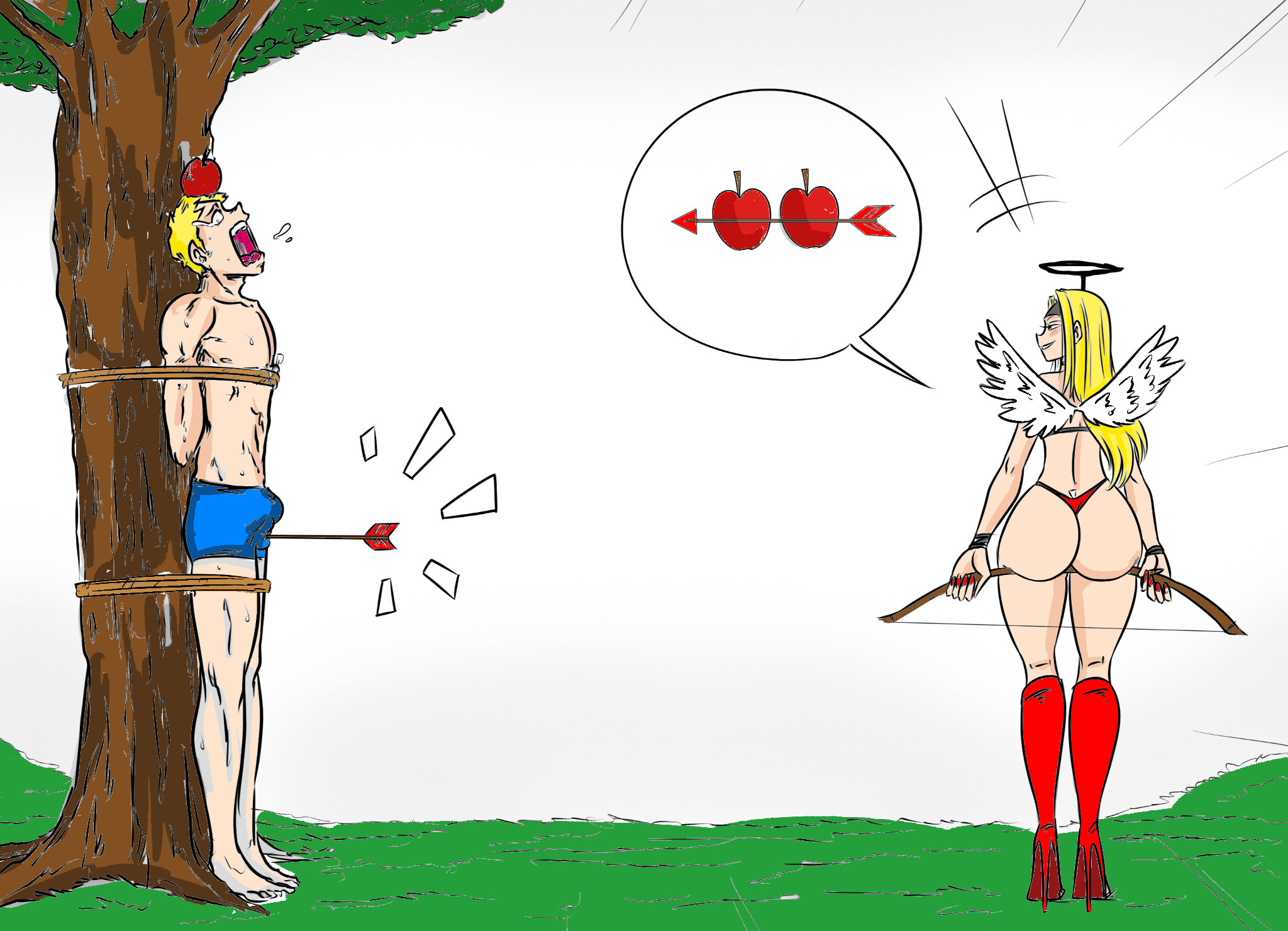 Sexy Cupid Girl Nutshotting a Guy with an Arrow Blank Meme Template