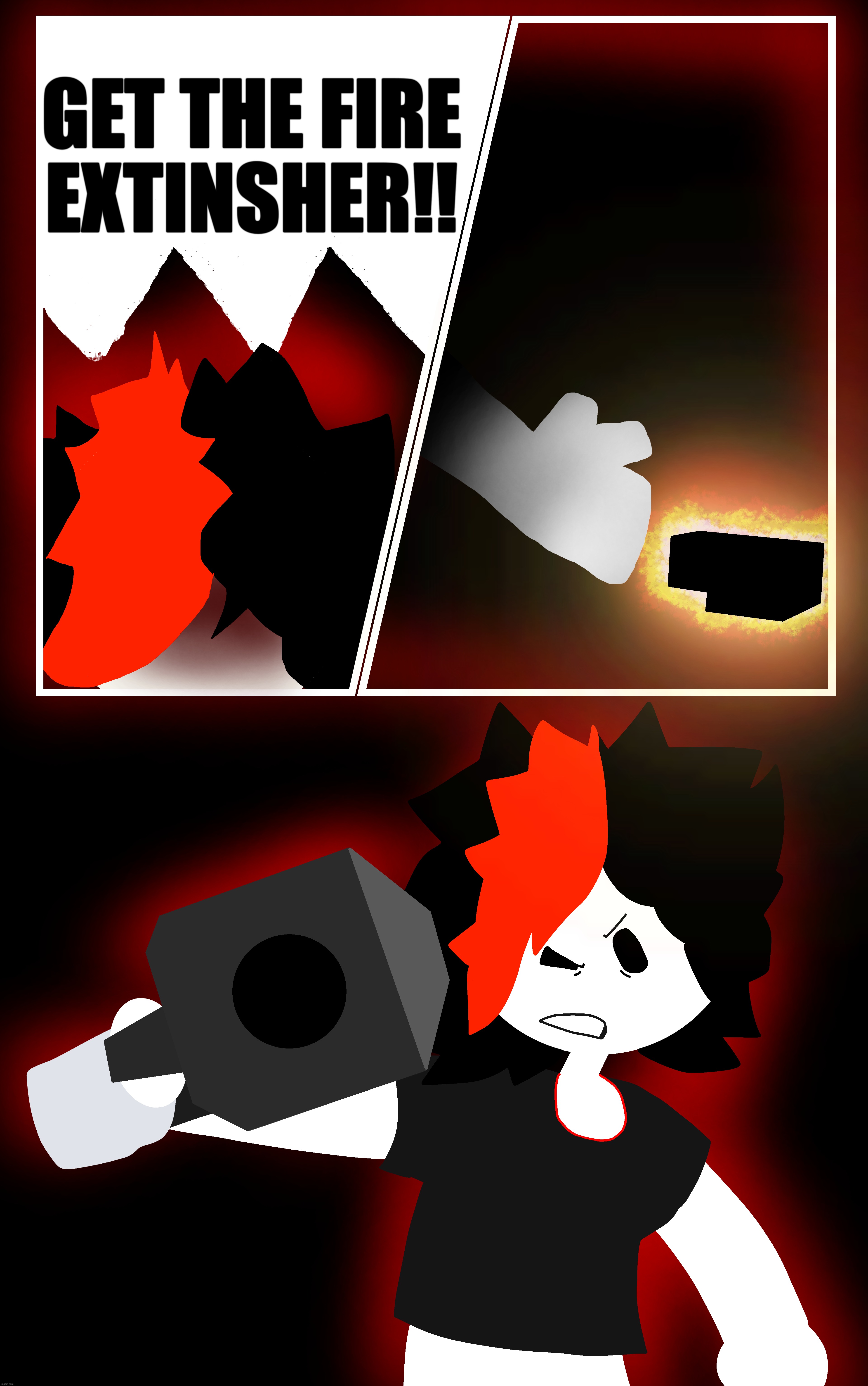 the wrench comic but Claire gets the Glock instead | GET THE FIRE EXTINSHER!! | made w/ Imgflip meme maker