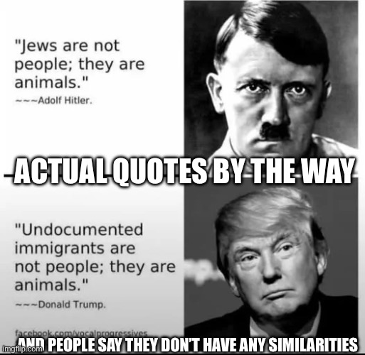Trumps best friend | ACTUAL QUOTES BY THE WAY; AND PEOPLE SAY THEY DON’T HAVE ANY SIMILARITIES | image tagged in hitler,donald trump | made w/ Imgflip meme maker