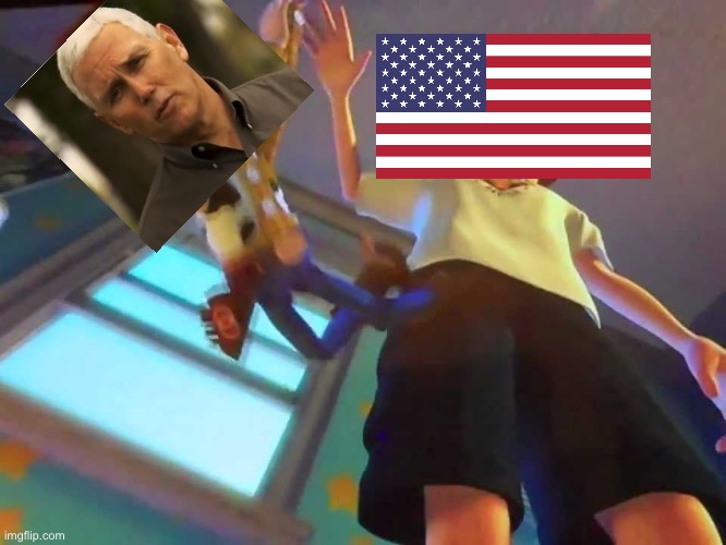 You’re done man | image tagged in andy dropping woody,mike pence,rino | made w/ Imgflip meme maker