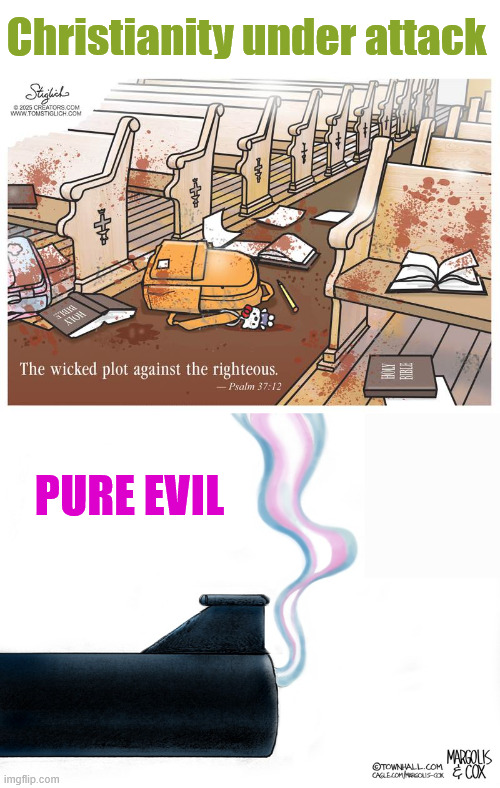 Pure evil | Christianity under attack; PURE EVIL | image tagged in pure evil | made w/ Imgflip meme maker