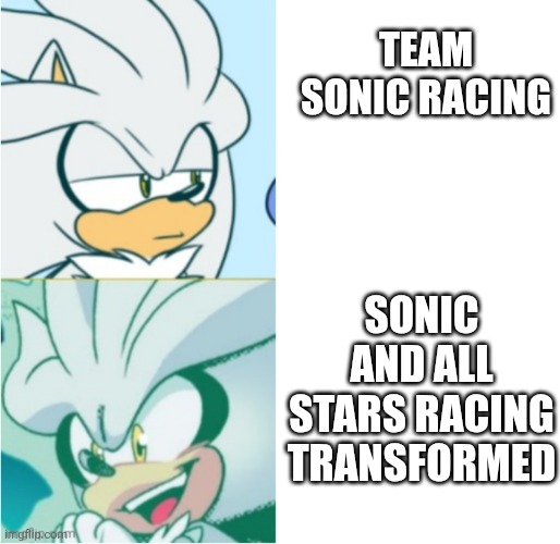 Silver drake template | TEAM SONIC RACING; SONIC AND ALL STARS RACING TRANSFORMED | image tagged in silver drake template | made w/ Imgflip meme maker