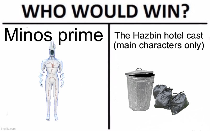 Who Would Win? | Minos prime; The Hazbin hotel cast (main characters only) | image tagged in memes,who would win,msmg | made w/ Imgflip meme maker