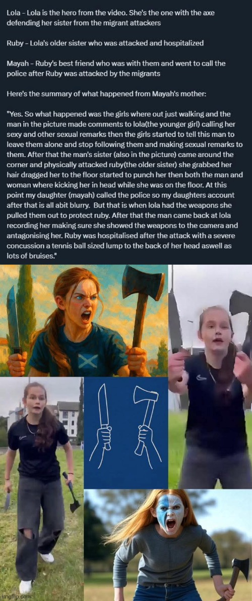 Bravehearted Scottish Girl Lola Sommers | image tagged in braveheart,scotland,girl | made w/ Imgflip meme maker