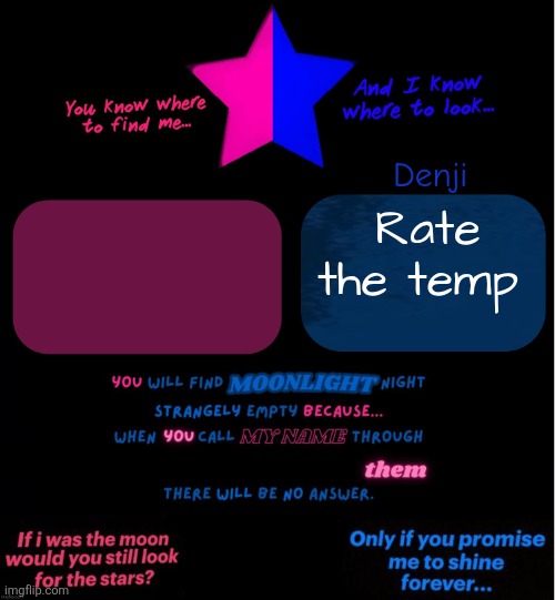 Rate the temp | image tagged in denji tv girl shared announcement template | made w/ Imgflip meme maker