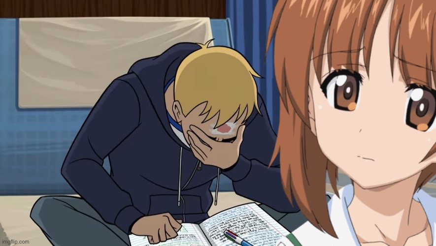 Miho Feels Bad for Hank | image tagged in girls und panzer,venture bros,girls und venture,hank venture,miho nishizumi,crossover | made w/ Imgflip meme maker