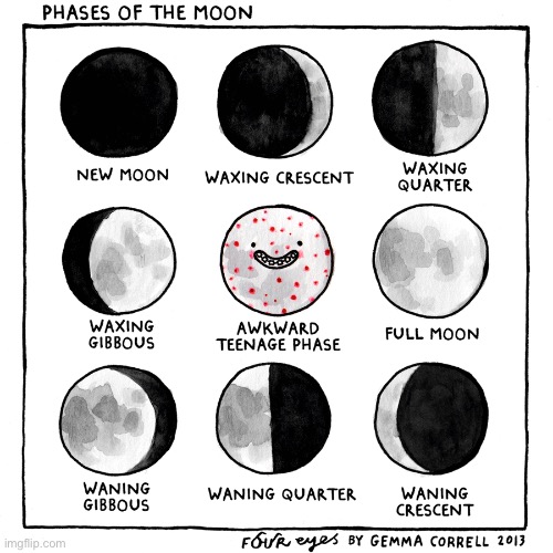 Four Eyes | image tagged in comics,four eyes,moon phases,awkward teenage phase | made w/ Imgflip meme maker