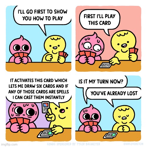 Mr. Lovenstein | image tagged in comics,mr lovenstein,card game,rules,already lost | made w/ Imgflip meme maker