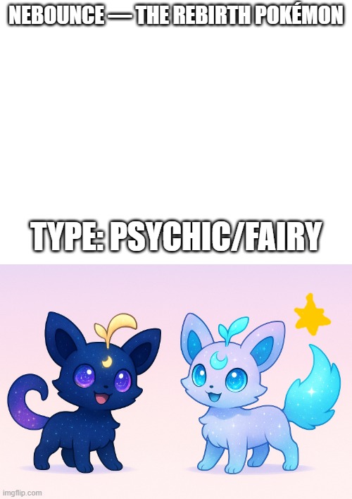 new fakemon | NEBOUNCE — THE REBIRTH POKÉMON; TYPE: PSYCHIC/FAIRY | image tagged in pokemon,fakemon | made w/ Imgflip meme maker