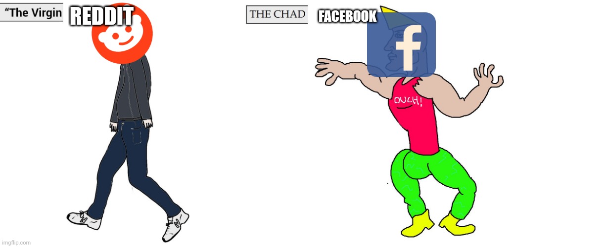 Average Social media #2 | REDDIT; FACEBOOK | image tagged in virgin and chad | made w/ Imgflip meme maker