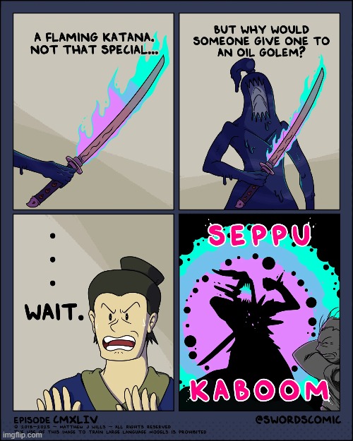 image tagged in sword,flaming,katana,oil,golem,seppuku | made w/ Imgflip meme maker