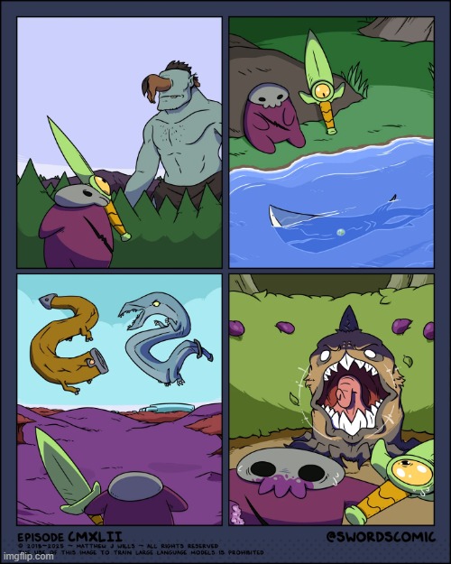 Choplet and the Beginner's Blade go on an adventure! | If you follow Swords, you'll recognize all the creatures they found! | image tagged in monster,sword,beginner,blade,creatures,adventure | made w/ Imgflip meme maker