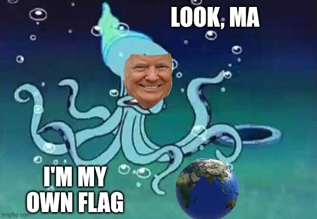 squidward as an actual octopus | LOOK, MA I'M MY OWN FLAG | image tagged in squidward as an actual octopus | made w/ Imgflip meme maker