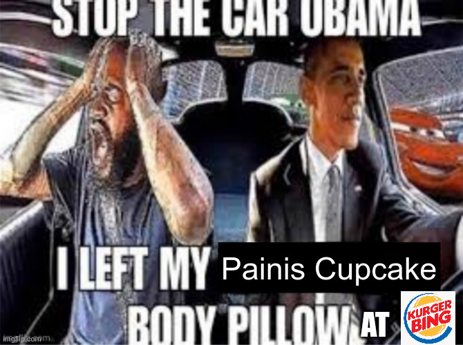kurger bing | Painis Cupcake; AT | image tagged in stop the car obama i left my body pillow,painis cupcake,kurger bing | made w/ Imgflip meme maker