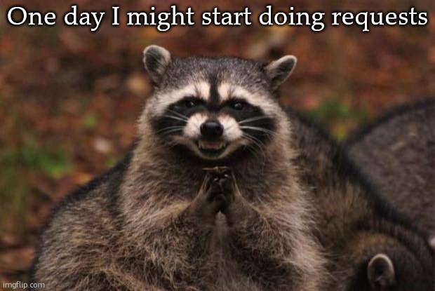 evil genius racoon | One day I might start doing requests | image tagged in evil genius racoon | made w/ Imgflip meme maker