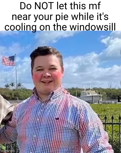 he will gobble it up | Do NOT let this mf near your pie while it's cooling on the windowsill | image tagged in pie,windowsill,funny,so true | made w/ Imgflip meme maker