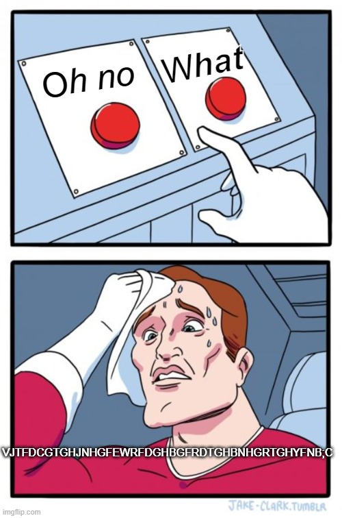 Two Buttons Meme | W; hat; h no; O; VJTFDCGTGHJNHGFEWRFDGHBGFRDTGHBNHGRTGHYFNB;C | image tagged in memes,two buttons | made w/ Imgflip meme maker