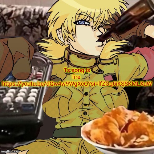 Millie's Seras Victoria Hellsing Ultimate Announcement template | Ts song is fire 

https://youtu.be/dQw4w9WgXcQ?si=lfZGq6iKSSKMLXuW | image tagged in millie's seras victoria hellsing ultimate announcement template | made w/ Imgflip meme maker