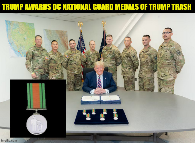Trump's Trashtional Guard Awarded Medals | image tagged in trump's trashtional guard awarded medals,trump trash,dc national guard,police call,maga military,maga monach | made w/ Imgflip meme maker