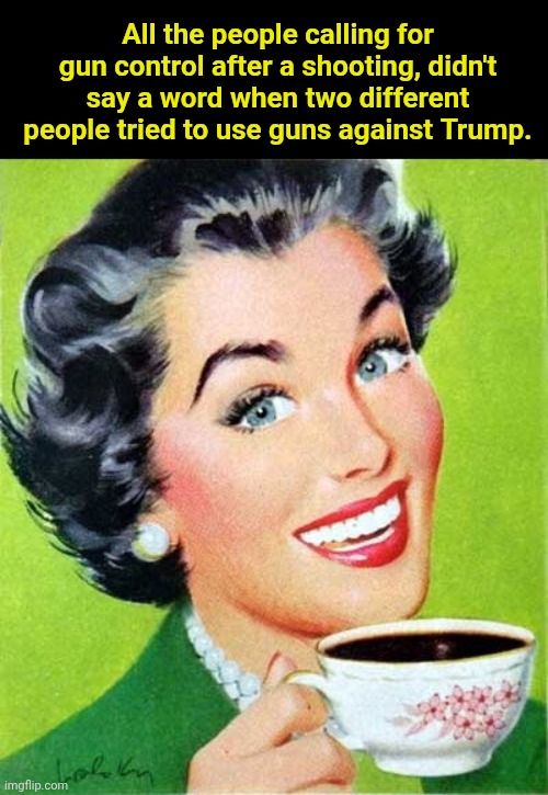 Mom | All the people calling for gun control after a shooting, didn't say a word when two different people tried to use guns against Trump. | image tagged in mom | made w/ Imgflip meme maker
