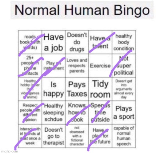 Normal human bingo | image tagged in normal human bingo | made w/ Imgflip meme maker