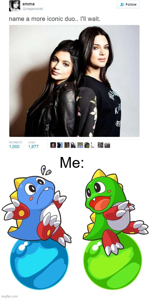 Bubble Dragons for life! | Me: | image tagged in name a more iconic duo | made w/ Imgflip meme maker