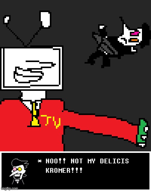 ITS... KRO! MER! TIME!! | image tagged in tenna,spamton,kromer | made w/ Imgflip meme maker