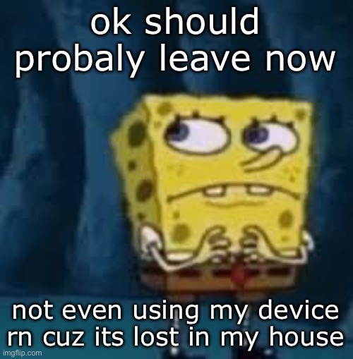 bye chat, see ya when i can | ok should probaly leave now; not even using my device rn cuz its lost in my house | image tagged in nervous spongebob | made w/ Imgflip meme maker