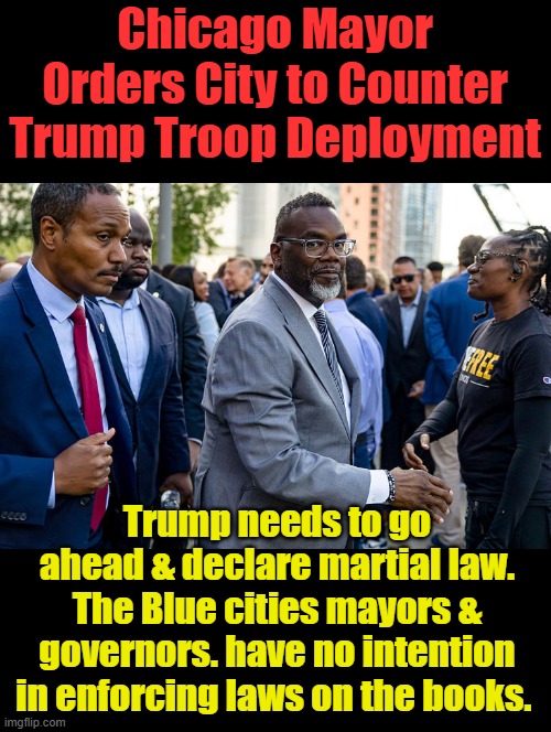 Hés taking it to the edge | Chicago Mayor Orders City to Counter Trump Troop Deployment; Trump needs to go ahead & declare martial law. The Blue cities mayors & governors. have no intention in enforcing laws on the books. | made w/ Imgflip meme maker