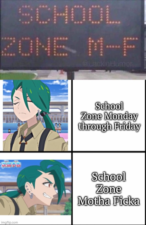 Better write Monday through Friday next time next time. | School Zone Monday through Friday; School Zone Motha Ficka | image tagged in sigh,school | made w/ Imgflip meme maker