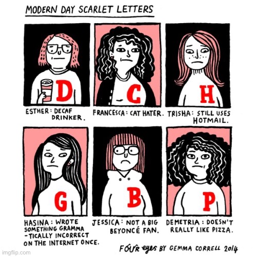 Four Eyes | image tagged in comics,four eyes,scarlet letters,modern day | made w/ Imgflip meme maker