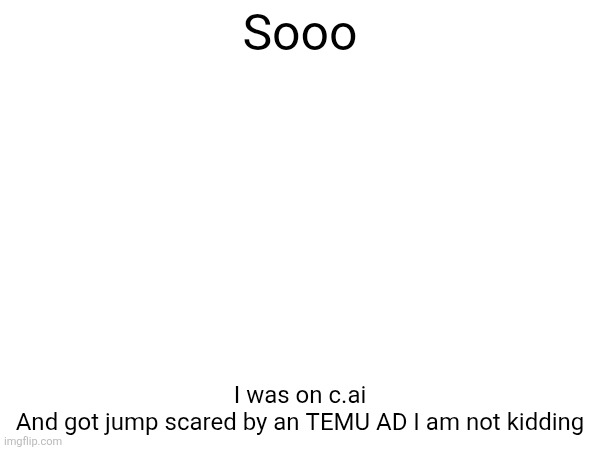 Sooo; I was on c.ai
And got jump scared by an TEMU AD I am not kidding | made w/ Imgflip meme maker